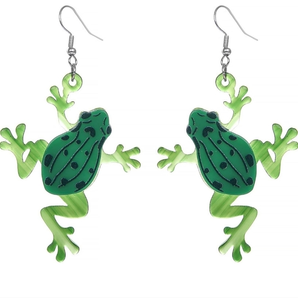 Green Frog Earrings